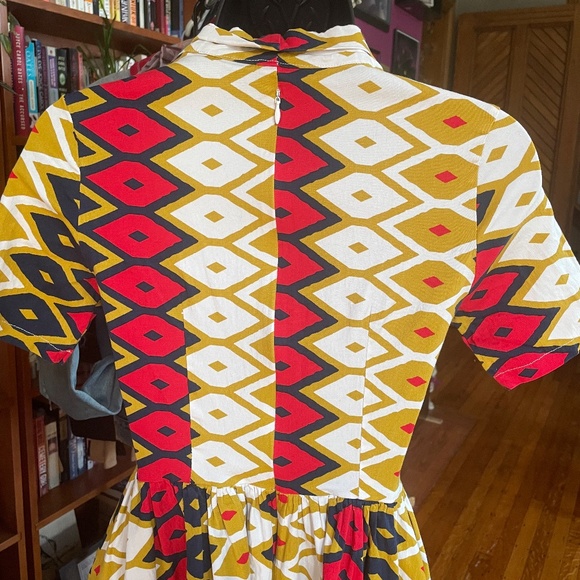 Gold, Navy, White & Red Retro-Style Diamond Pattern Dress (Size Medium) - Picture 7 of 7